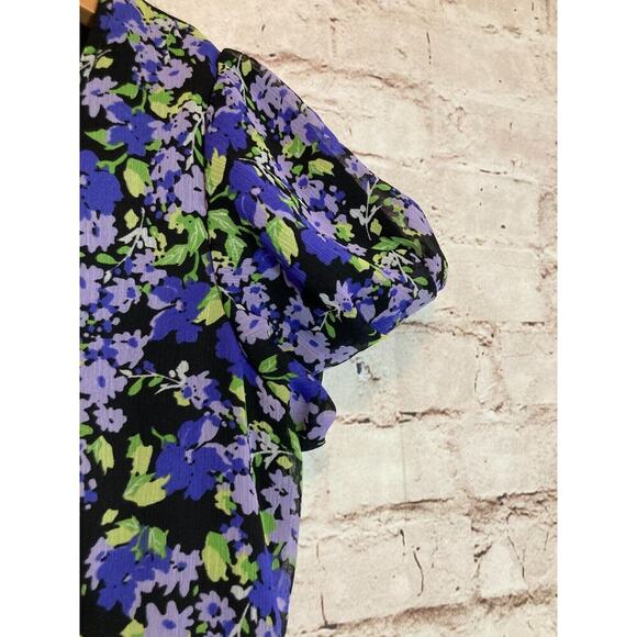 Rabbit Babydoll Dress Womens 8 Purple Floral Short Sleeve Flowy Fit & Flare - Picture 4 of 15